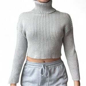 Garage Light Gray Ribbed Turtleneck Sweater